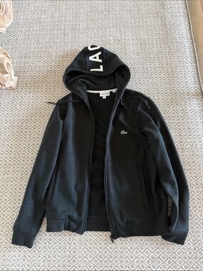 Lacoste Black Zip Hoodie with Crocodile Logo